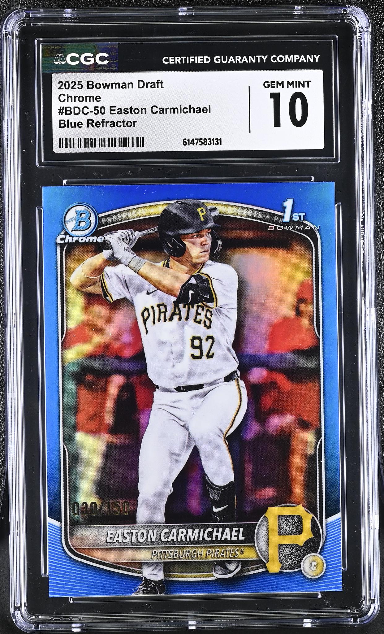 2025 Bowman #BDC-50 Easton Carmichael Blue Refractor /150 CGC 10