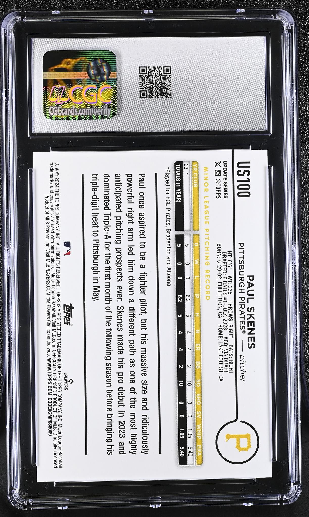 2024 Topps Update #US100 Paul Skenes Update Series CGC 10