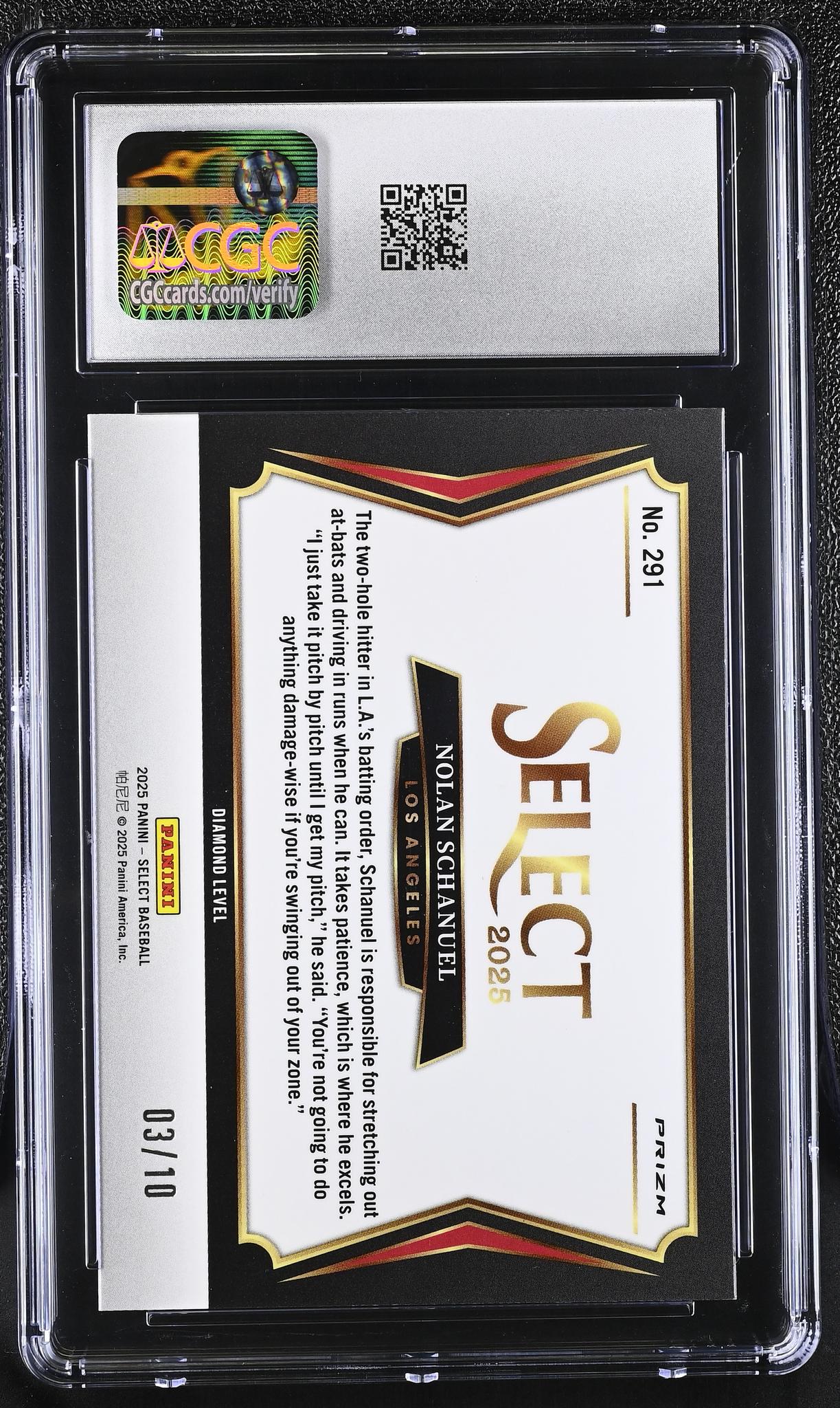 2025 Select #291 Nolan Schanuel Diamond Level /10 CGC 9