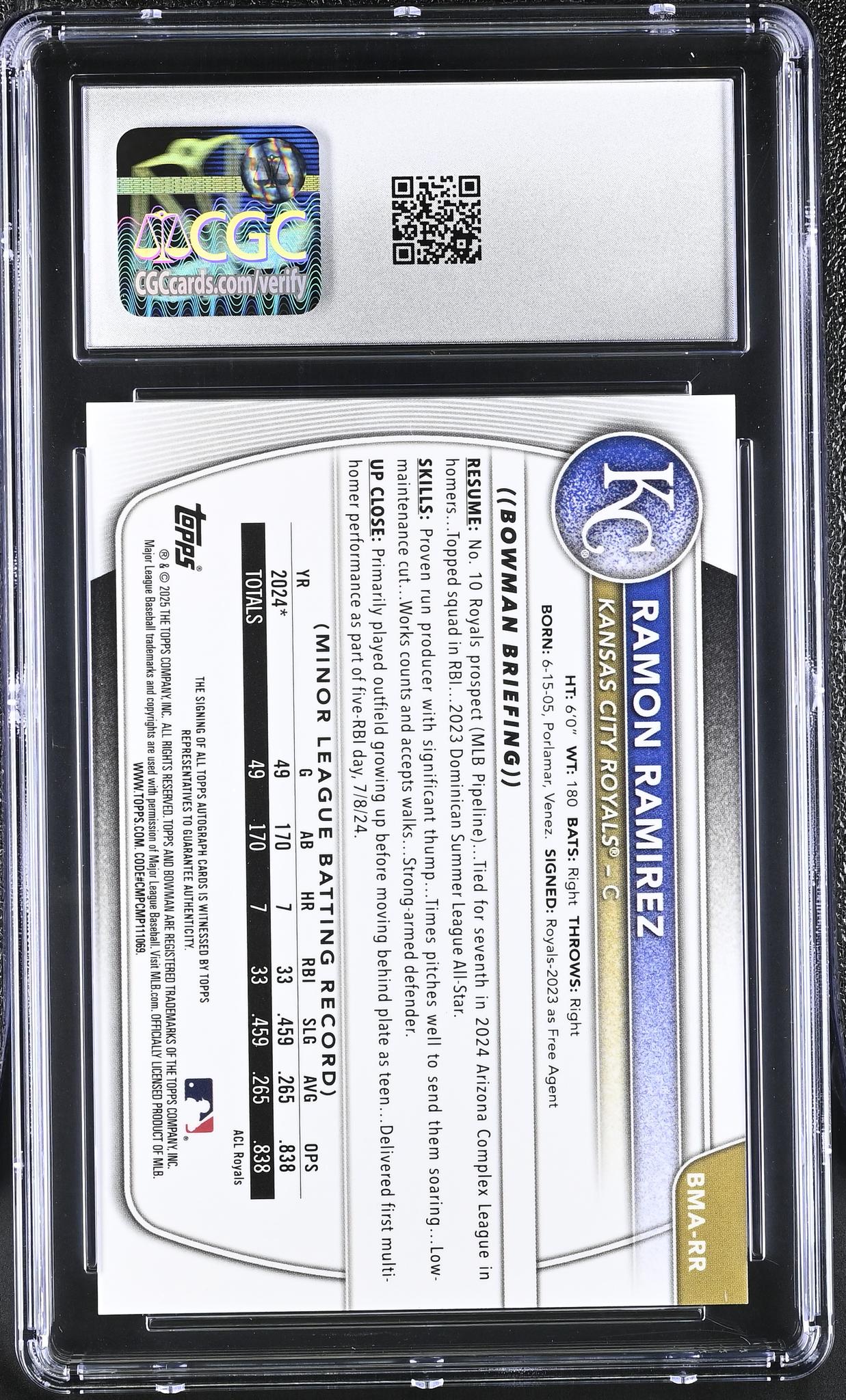 2025 Bowman #BMA-RR Ramon Ramirez Mega Box Autographs /99 Auto CGC 10