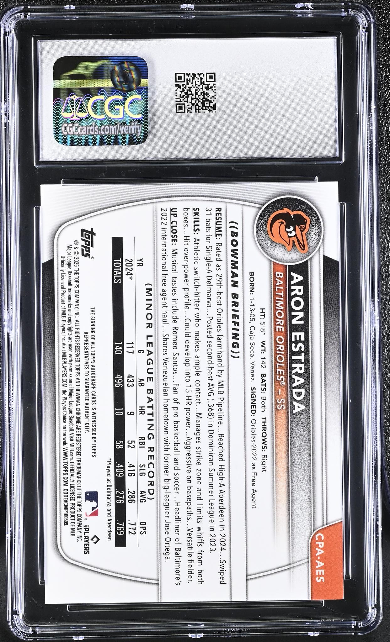 2025 Bowman #CPA-AES Aron Estrada Chrome Prospects Autographs Auto CGC 9.5