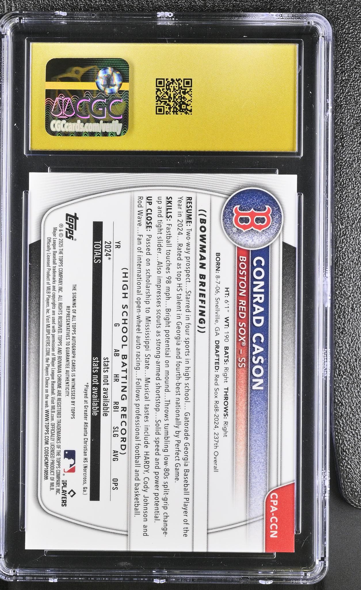 2025 Bowman #CPA-CCN Conrad Cason Chrome Prospects Autographs Auto CGC 10