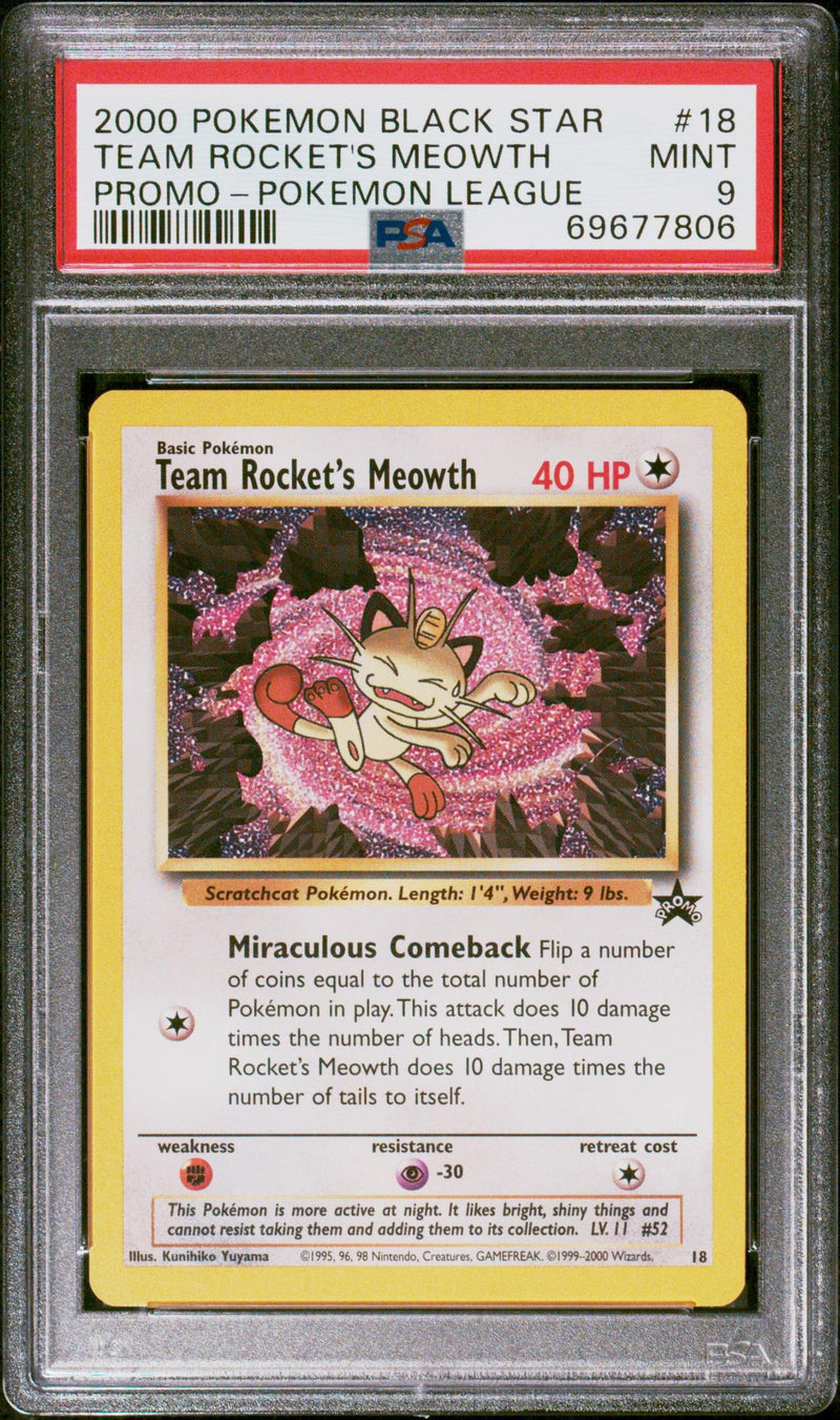 Pokémon Black Star Team Rocket's Meowth #18 Promo PSA 9