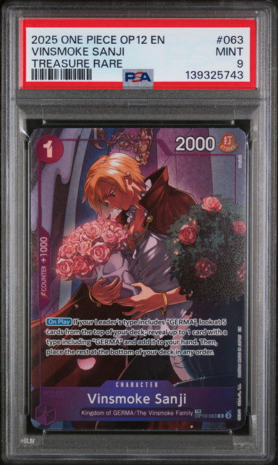 One Piece Card Game Vinsmoke Sanji #063 Treasure Rare PSA 9