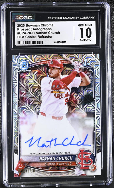2025 Bowman Chrome Nathan Church #CPA-NCH HTA Choice Refractor Auto /150 CGC 10