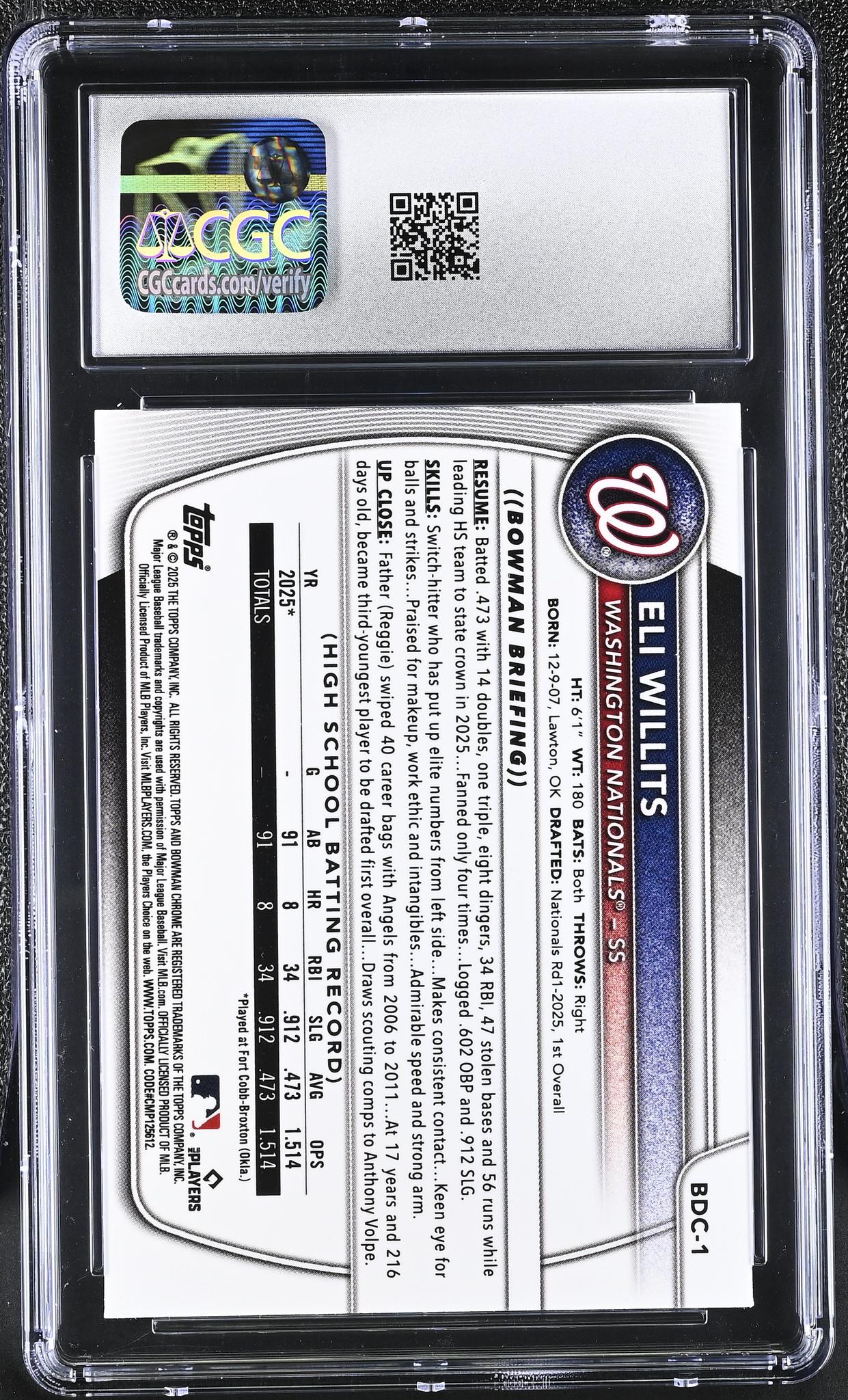 2025 Bowman #BDC-1 Eli Willits X-Fractor CGC 8.5