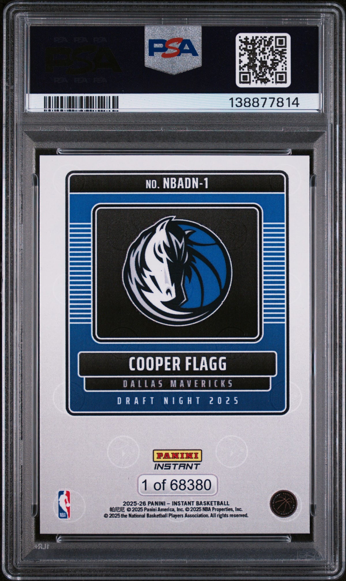 2025 Panini Instant NBA Draft Night Cooper Flagg #NBADN-1 /68380 /1 PSA 10