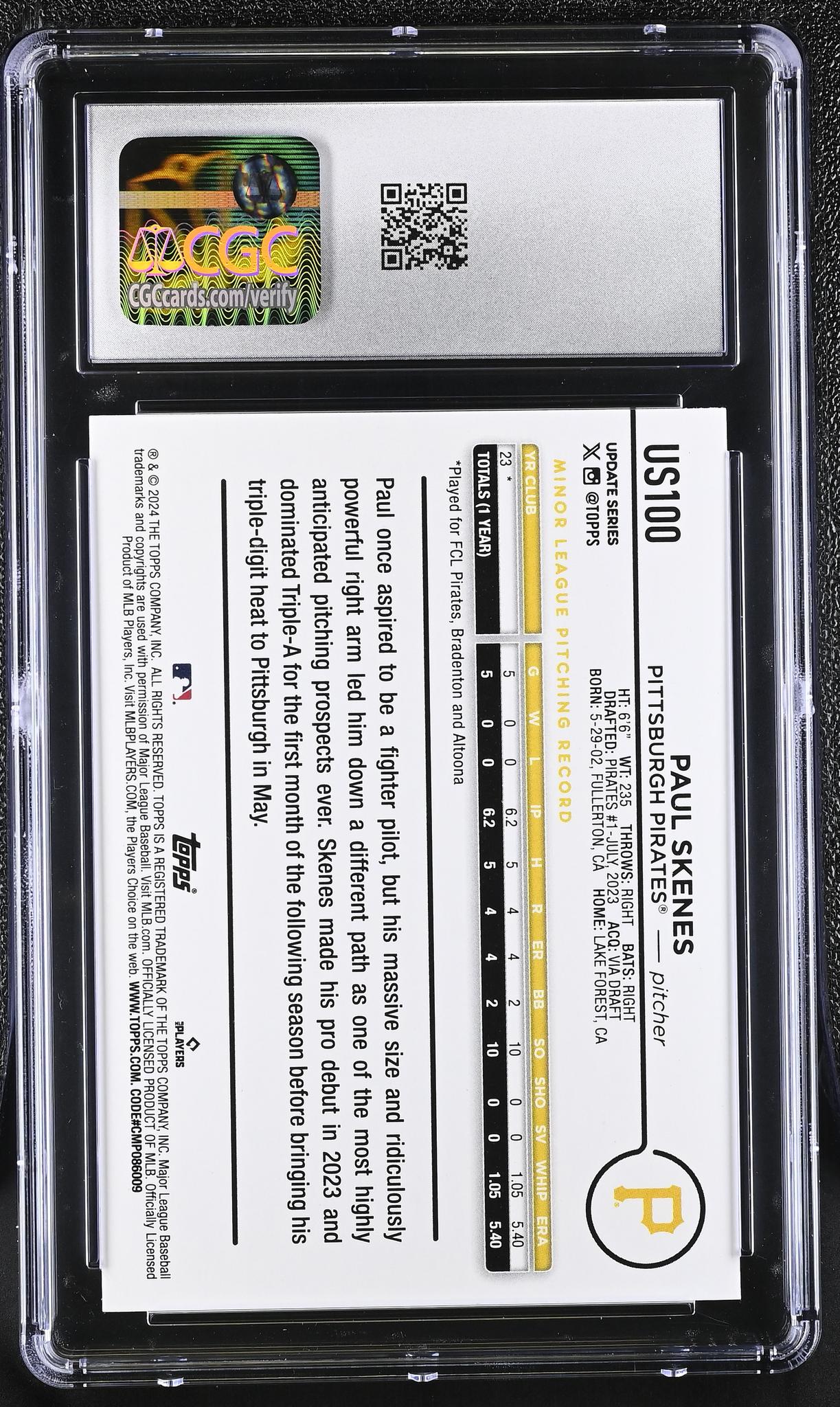 2024 Topps Update #US100 Paul Skenes Update Series CGC 10