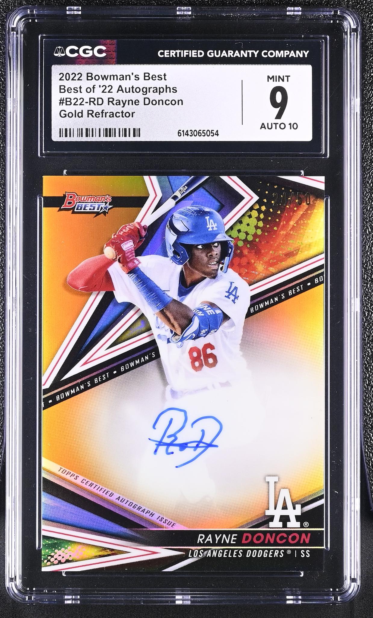 2022 Bowman's Best #B22-RD Rayne Doncon Best of '22 Autographs /50 Auto CGC 9