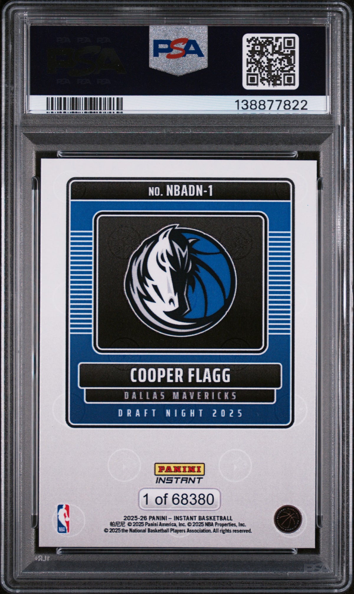 2025 Panini Instant NBA Draft Night Cooper Flagg #NBADN-1 /68380 /1 PSA 10