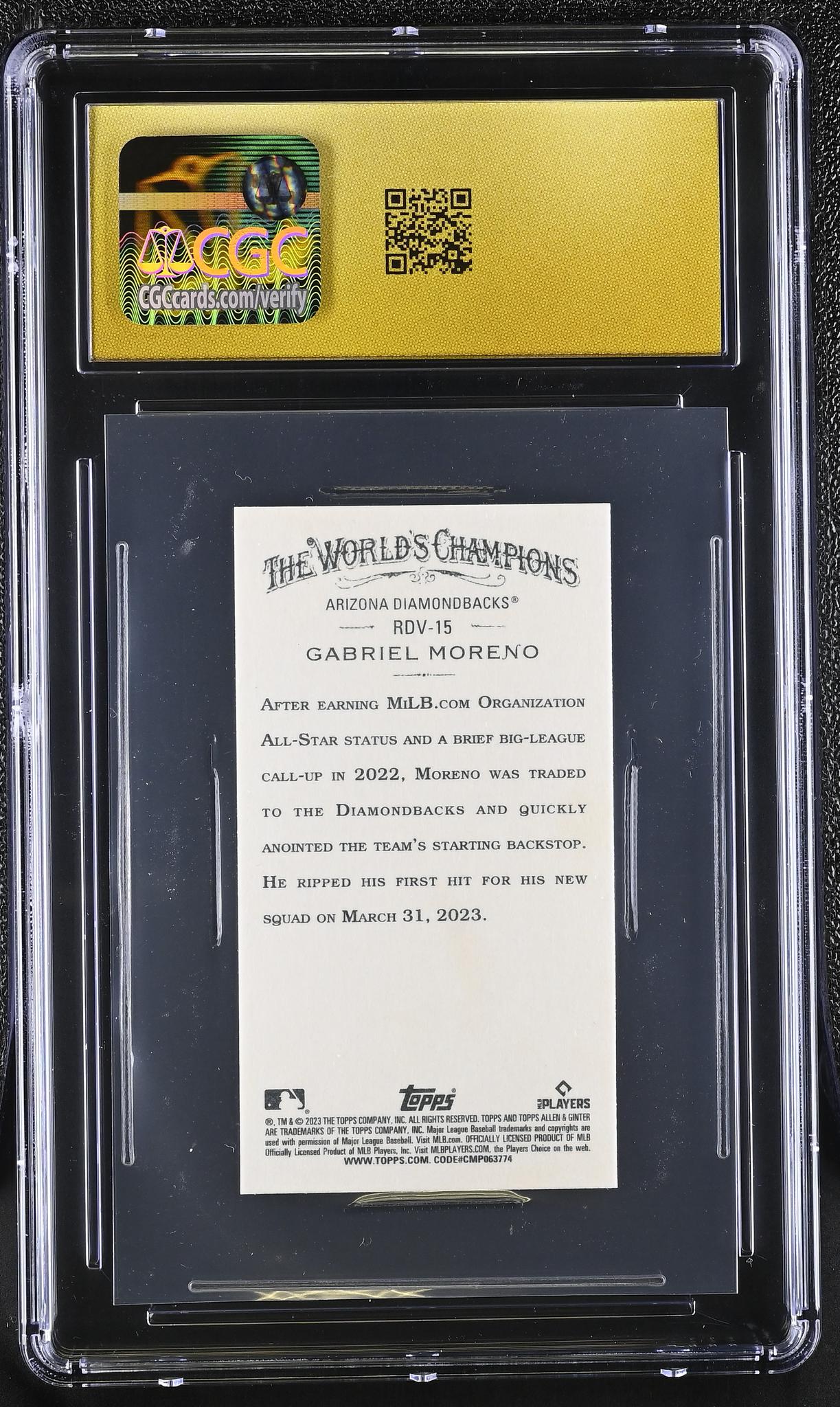 2023 Allen & Ginter #RDV-15 Gabriel Moreno Rookies Design Variations Mini CGC 10