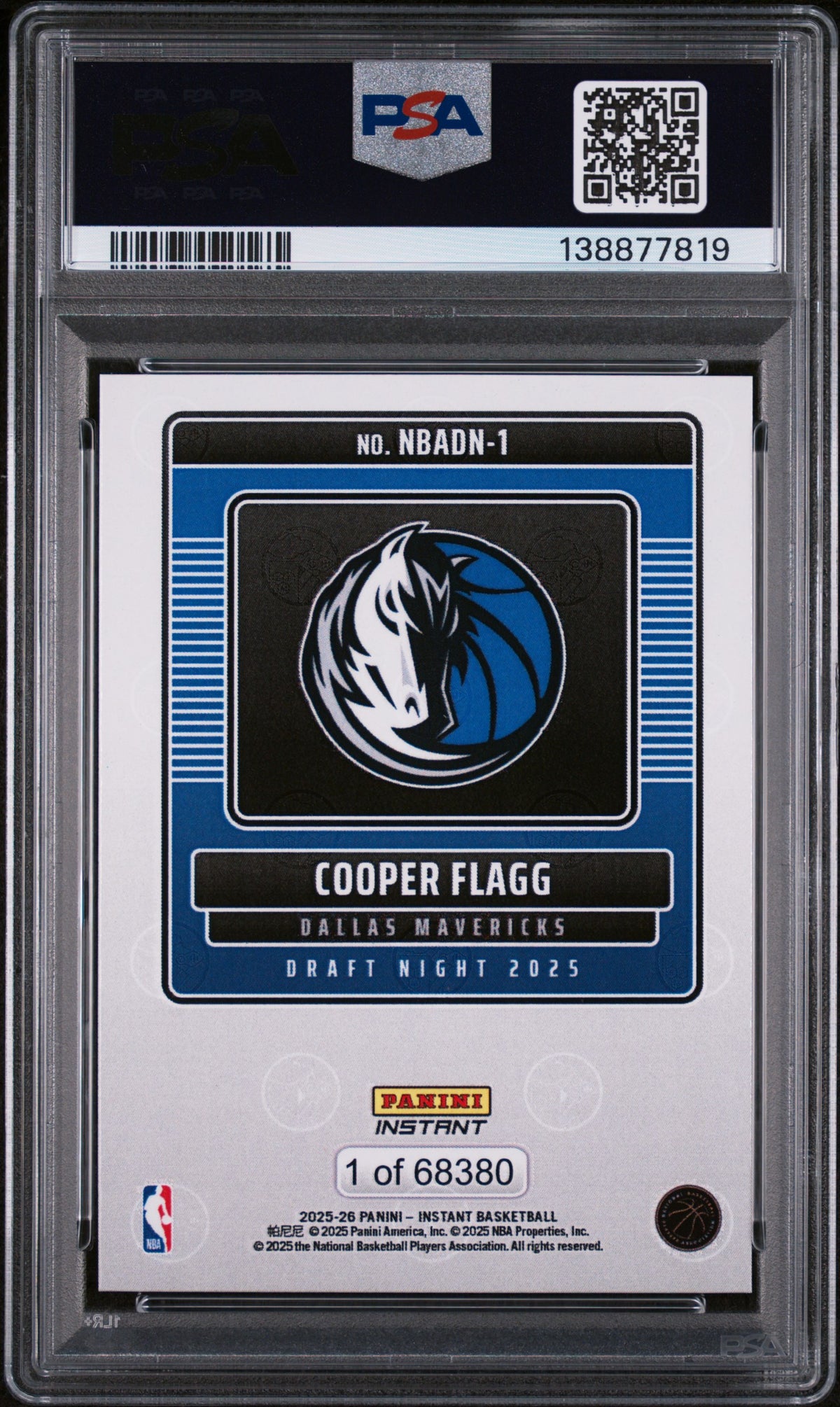 2025 Panini Instant NBA Draft Night Cooper Flagg #NBADN-1 /68380 /1 PSA 10