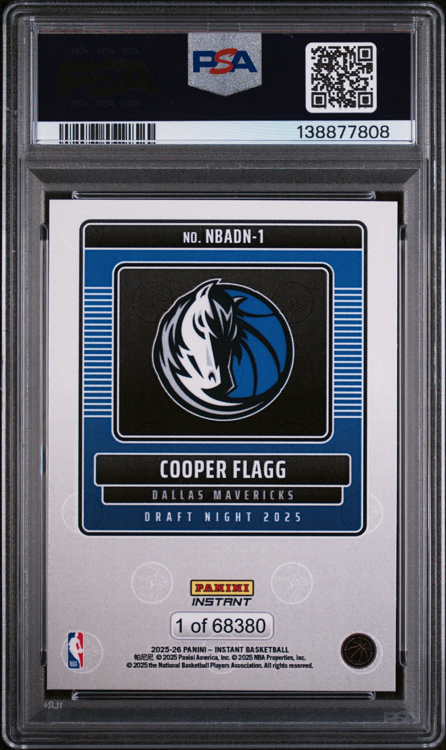 2025 Panini Instant NBA Draft Night Cooper Flagg #NBADN1 /68380 /1 PSA 10