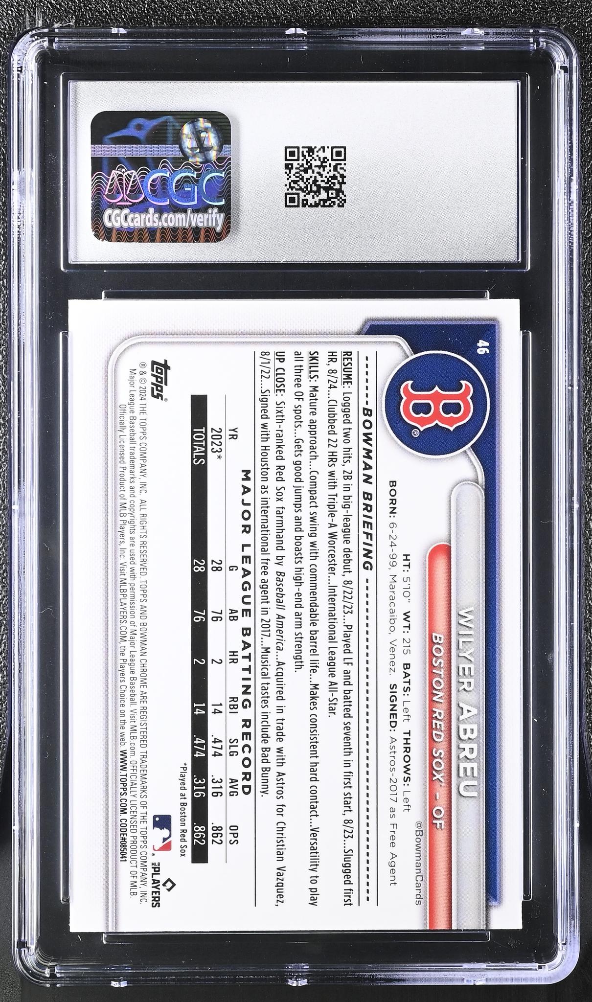 2024 Bowman Chrome #46 Wilyer Abreu Aqua RayWave Refractor CGC 10