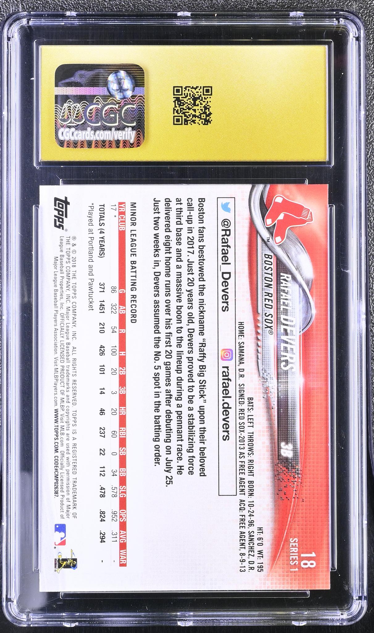 2018 Topps #18 Rafael Devers CGC 10