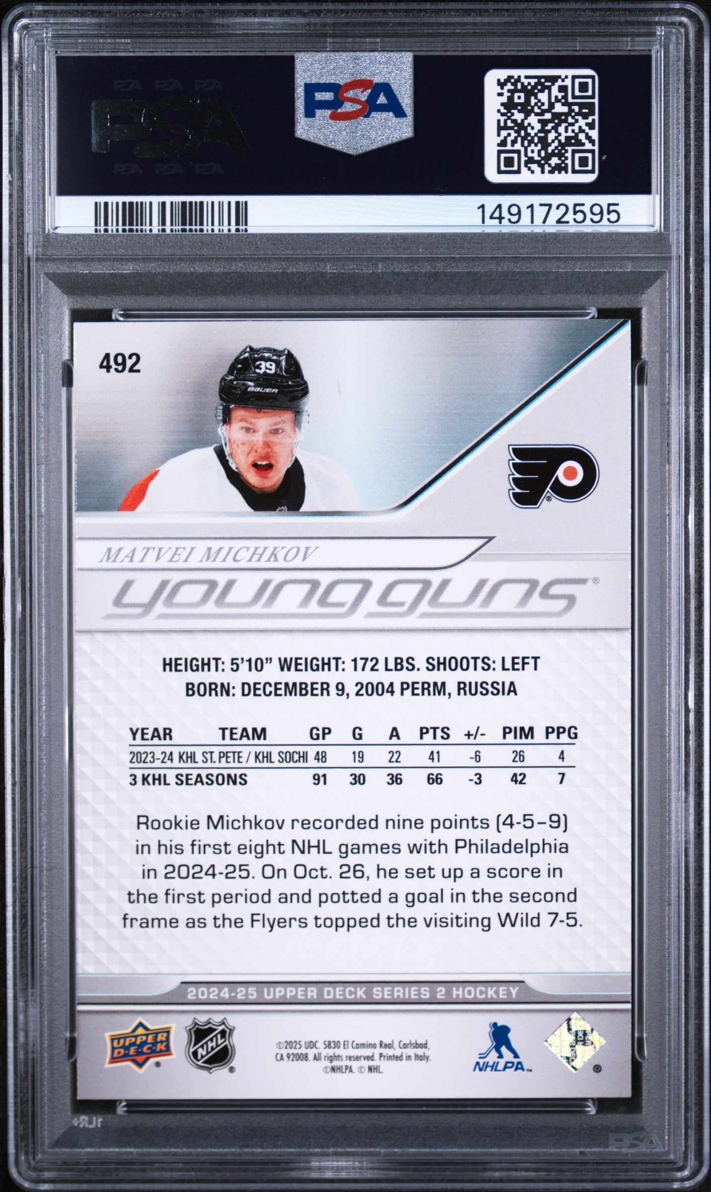 2024 Upper Deck Matvei Michkov #492 PSA 10
