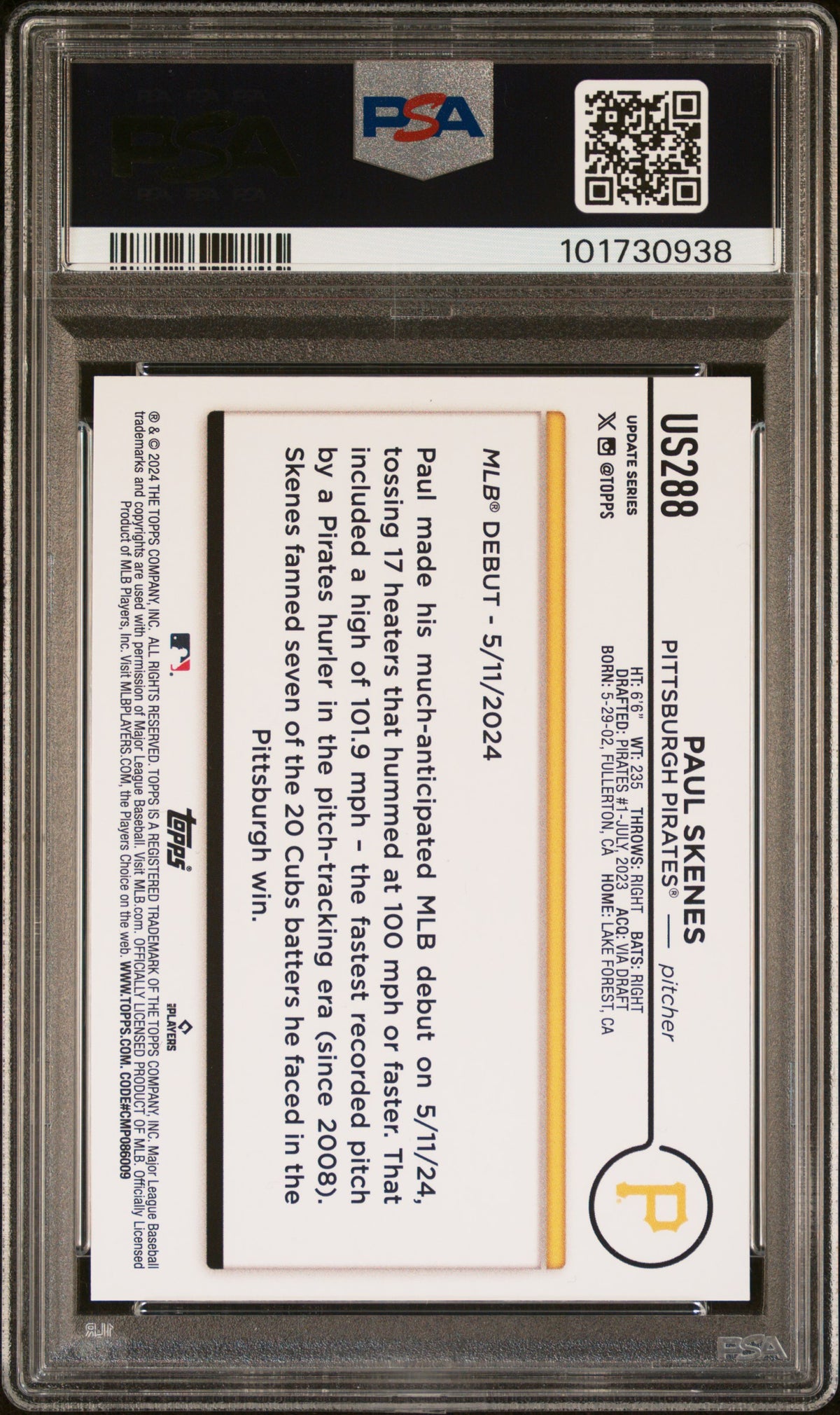 2024 Update Yellow Rainbow Foil Paul Skenes #US288 PSA 10