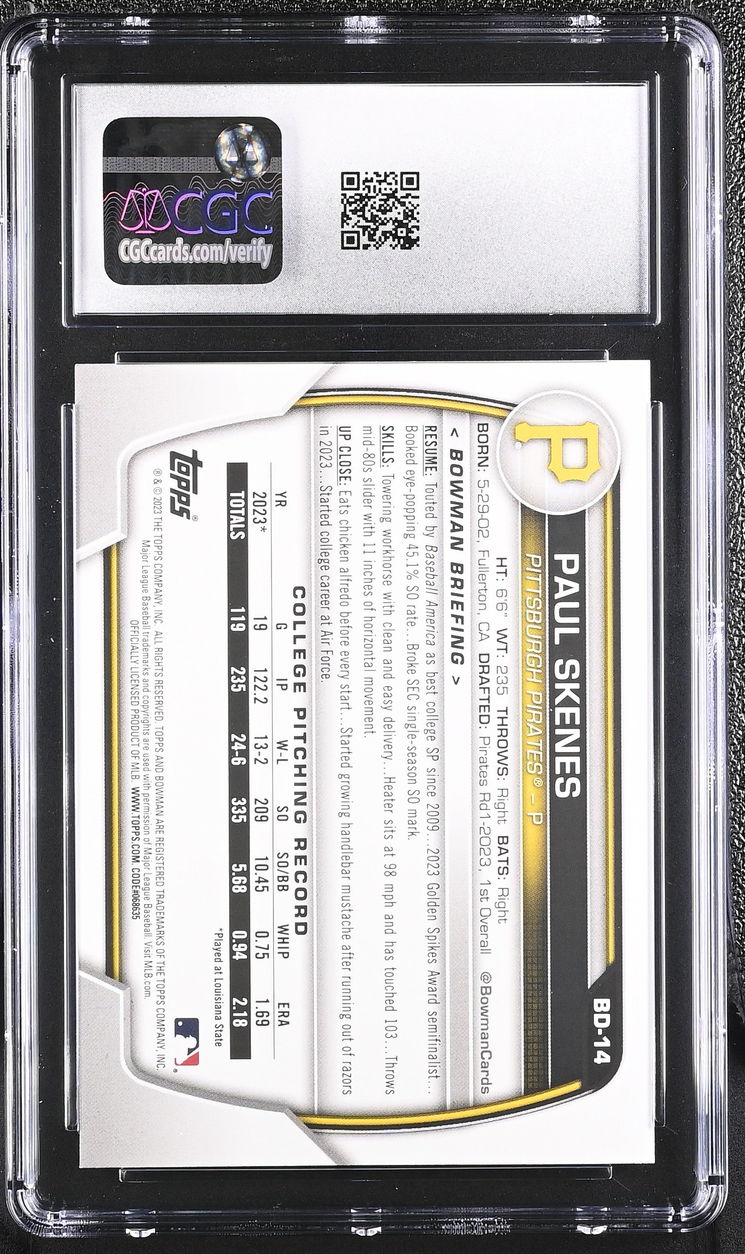 2023 Bowman #BD-14 Paul Skenes CGC 10