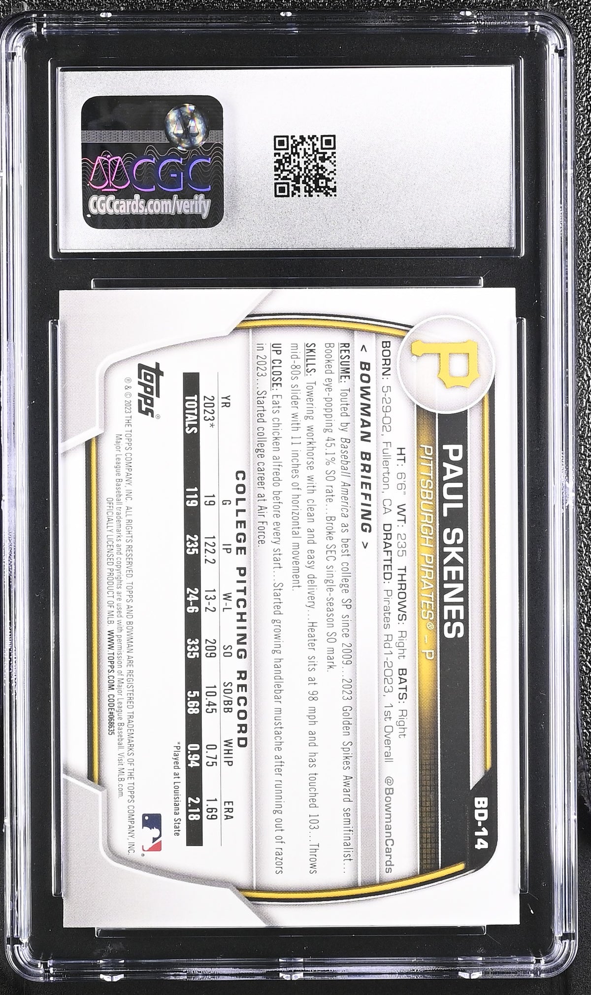 2023 Bowman #BD-14 Paul Skenes CGC 10
