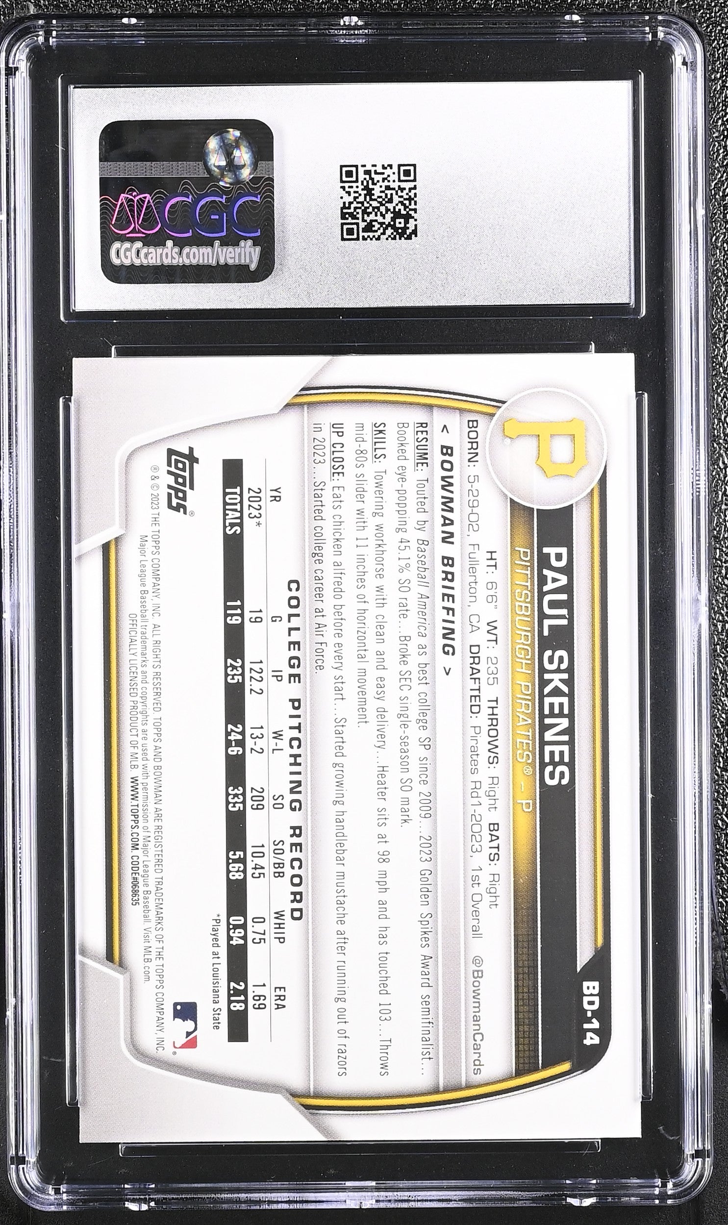 2023 Bowman #BD-14 Paul Skenes CGC 10