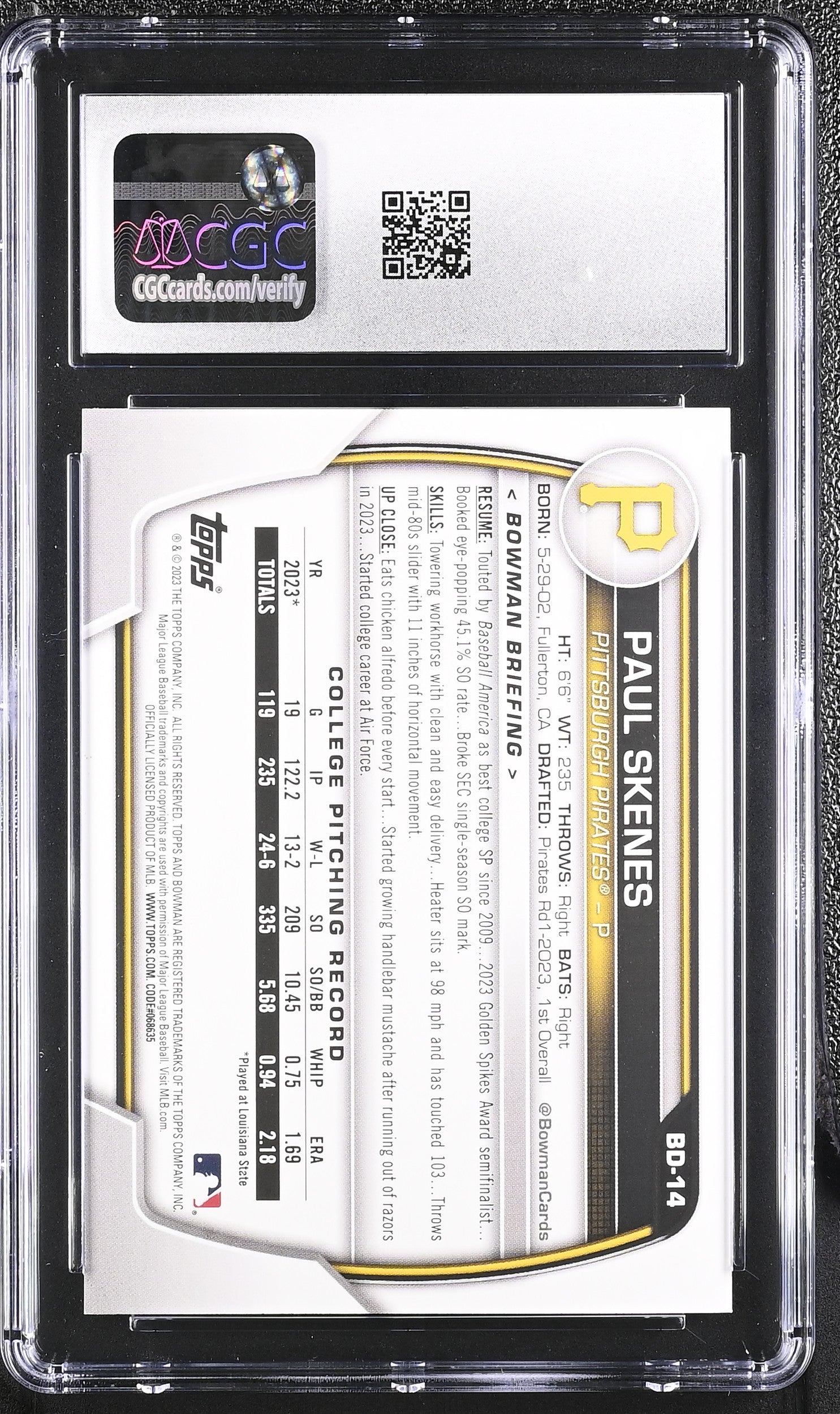 2023 Bowman #BD-14 Paul Skenes CGC 10