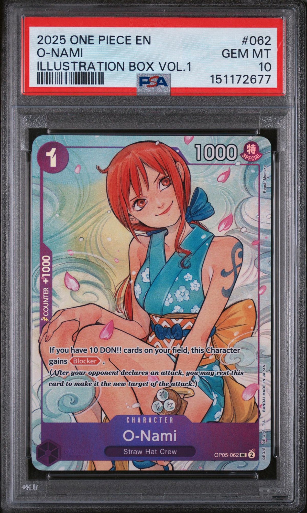 One Piece Card Game O-Nami OP05-062 Illustration Box Vol.1 PSA 10