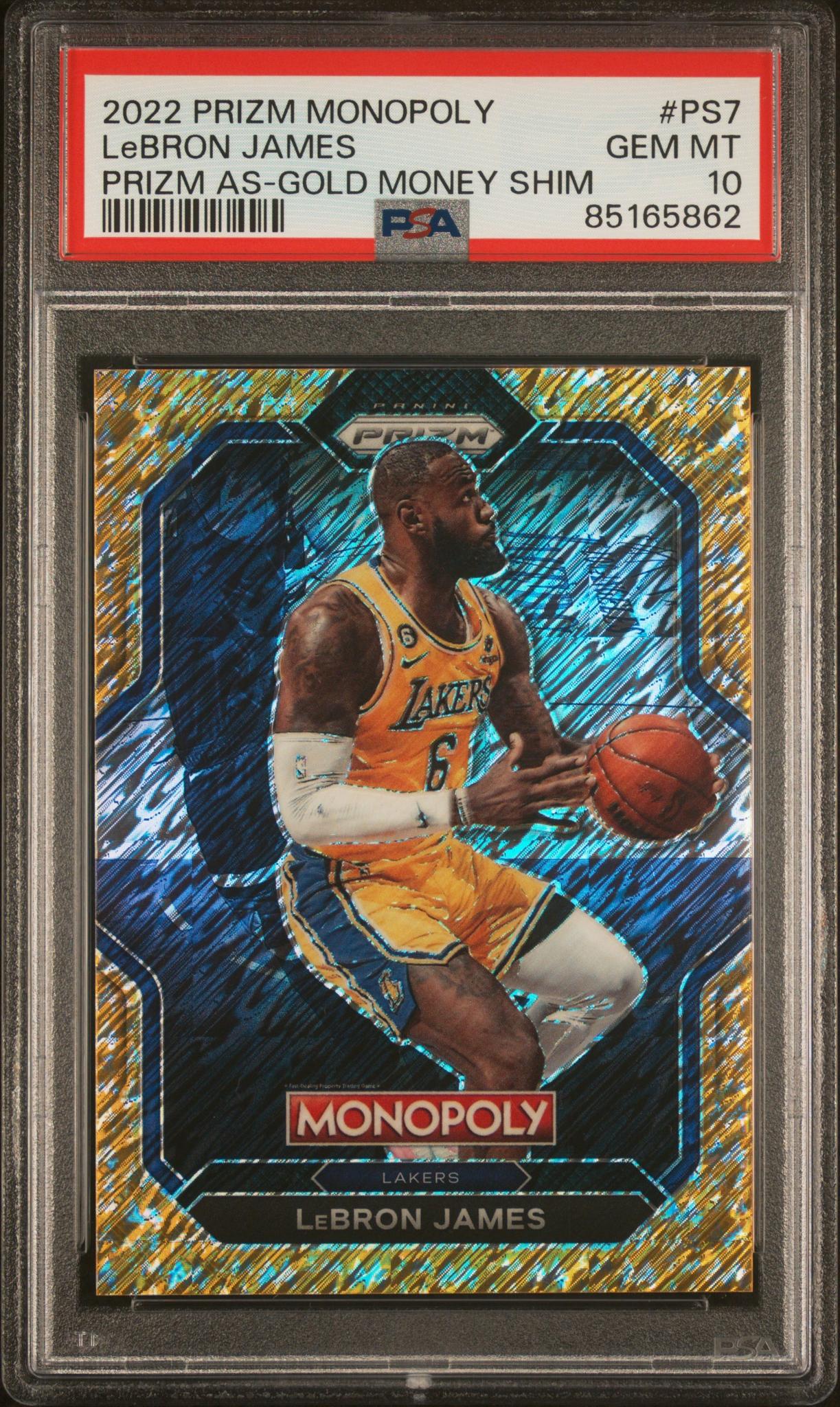 2022 Panini Prizm Monopoly All-Stars Gold Money Shimmer Prizm LeBron James #PS7 /500 PSA 10