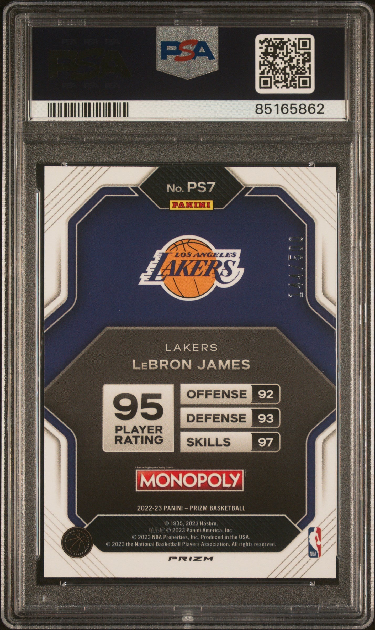 2022 Panini Prizm Monopoly All-Stars Gold Money Shimmer Prizm LeBron James #PS7 /500 PSA 10