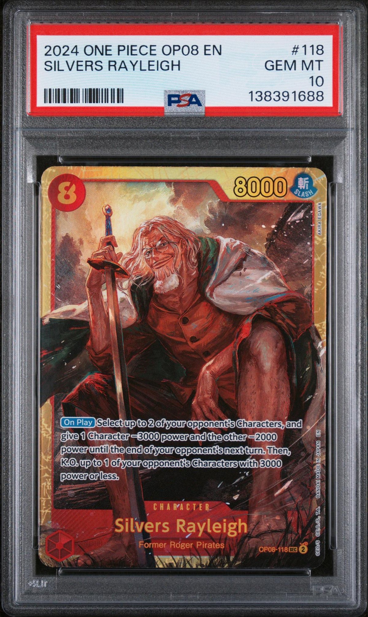 One Piece Card Game Silvers Rayleigh OP08-118 PSA 10