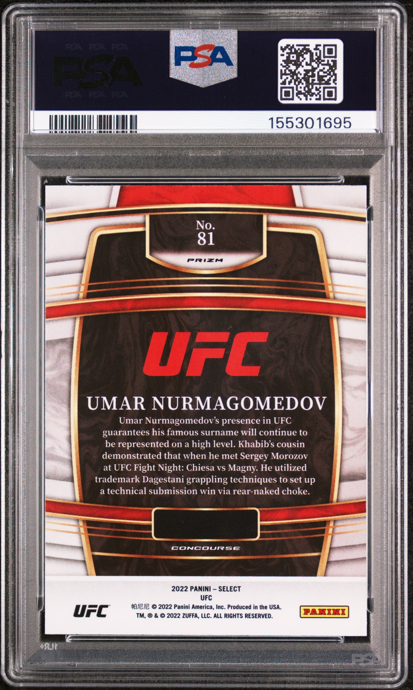 2022 Panini Select UFC Tri-Color Prizm Umar Nurmagomedov #81 PSA 10