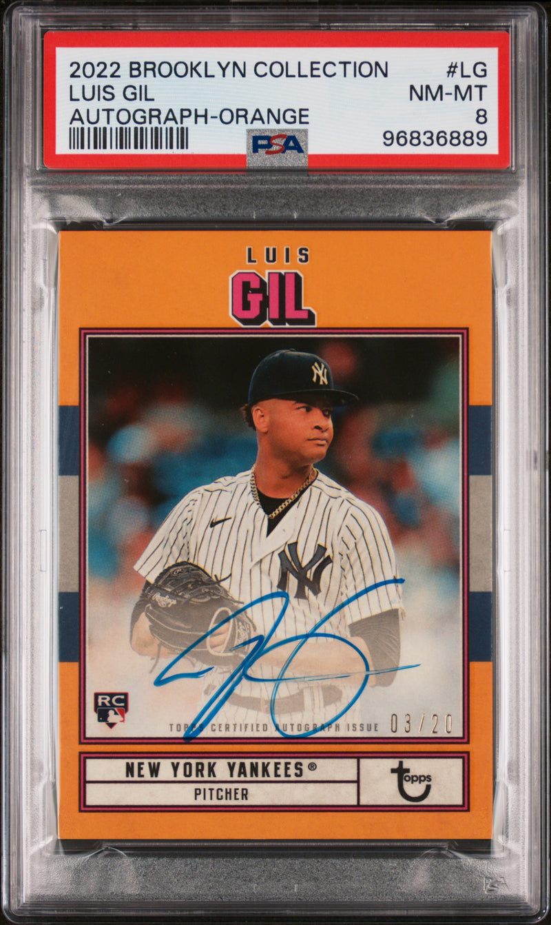 2022 Topps Brooklyn Collection Autograph Orange Luis Gil #LG /20 PSA 8