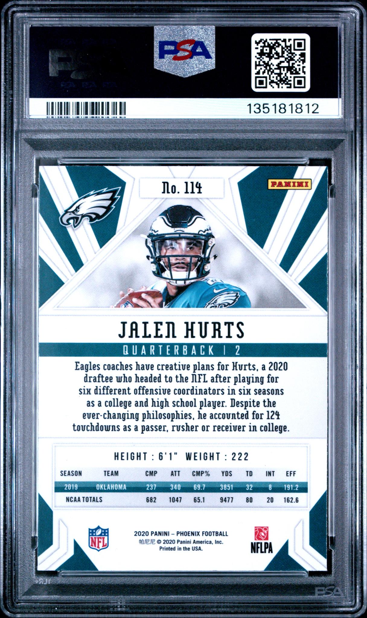 2020 Panini Phoenix Fire Burst Jalen Hurts #114 PSA 10