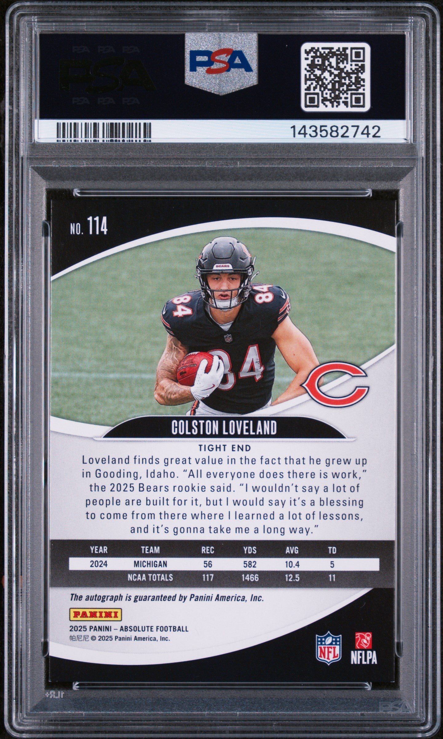 2025 Absolute Signatures Red Squares Colston Loveland #114 /150 PSA 9