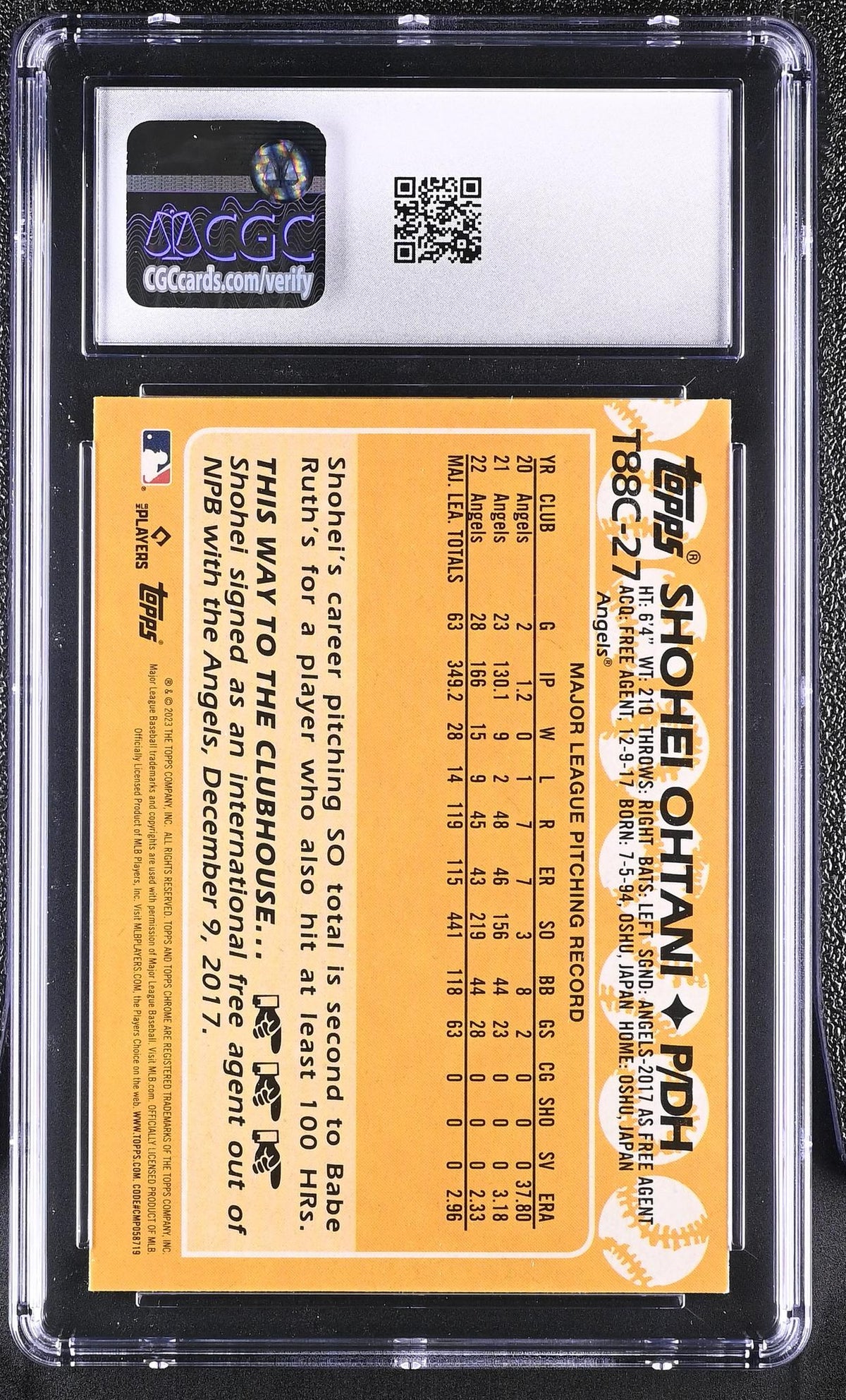 2023 Topps Chrome #T88C-27 Shohei Ohtani '88 Silver Pack CGC 9