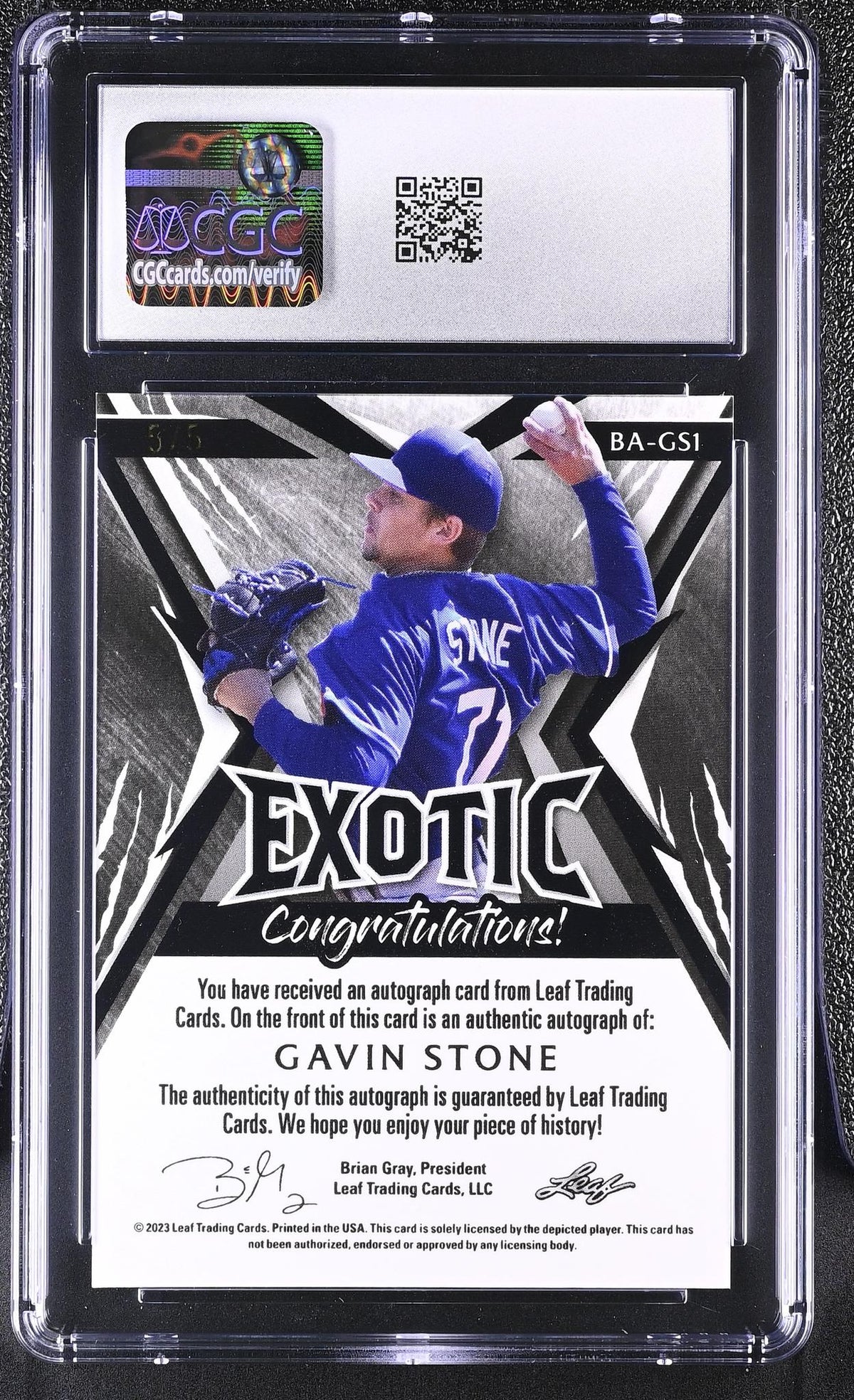 2023 Leaf Exotic #BA-GS1 Gavin Stone Exotic Autographs /5 Auto CGC 10