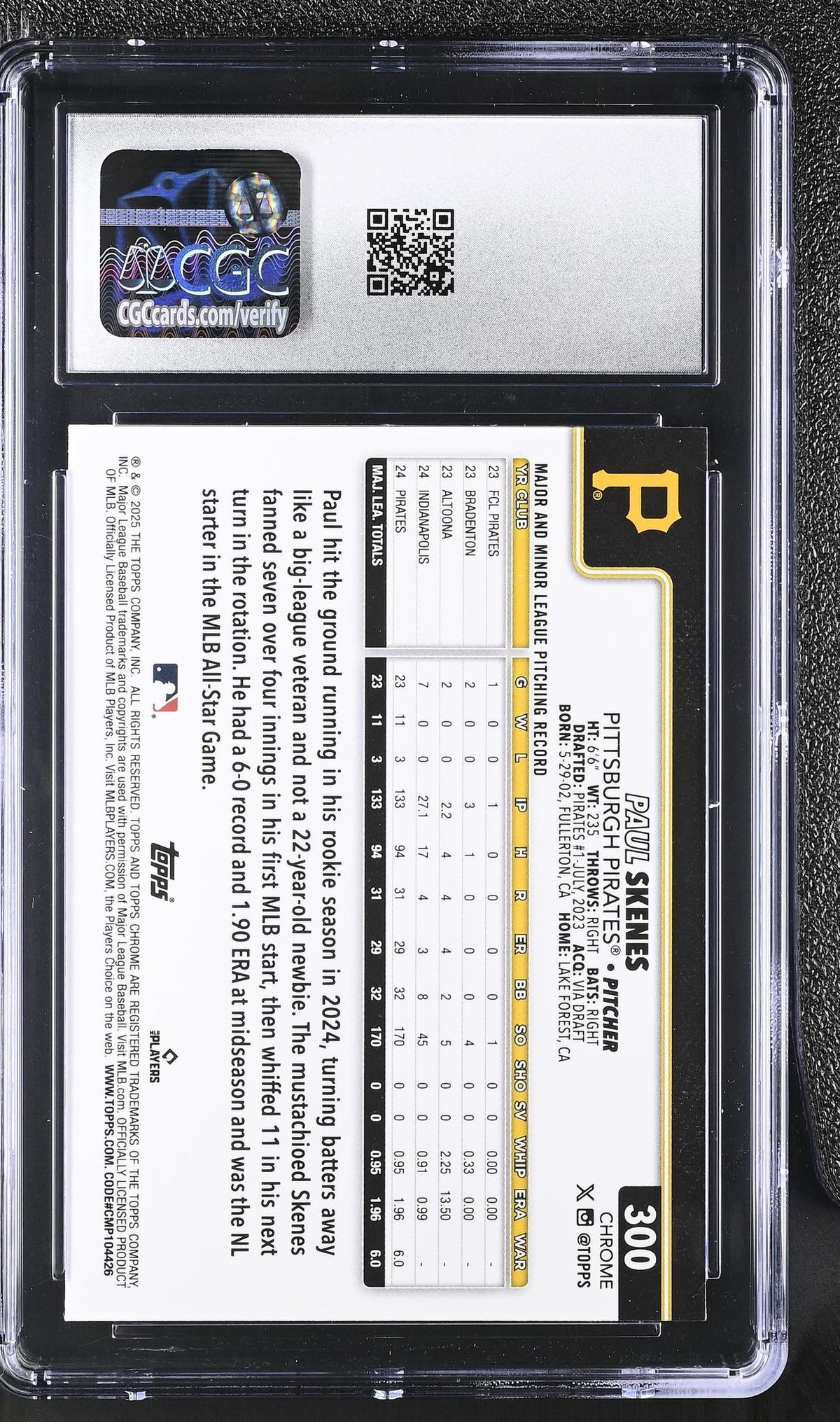 2025 Topps Chrome #300 Paul Skenes CGC 10