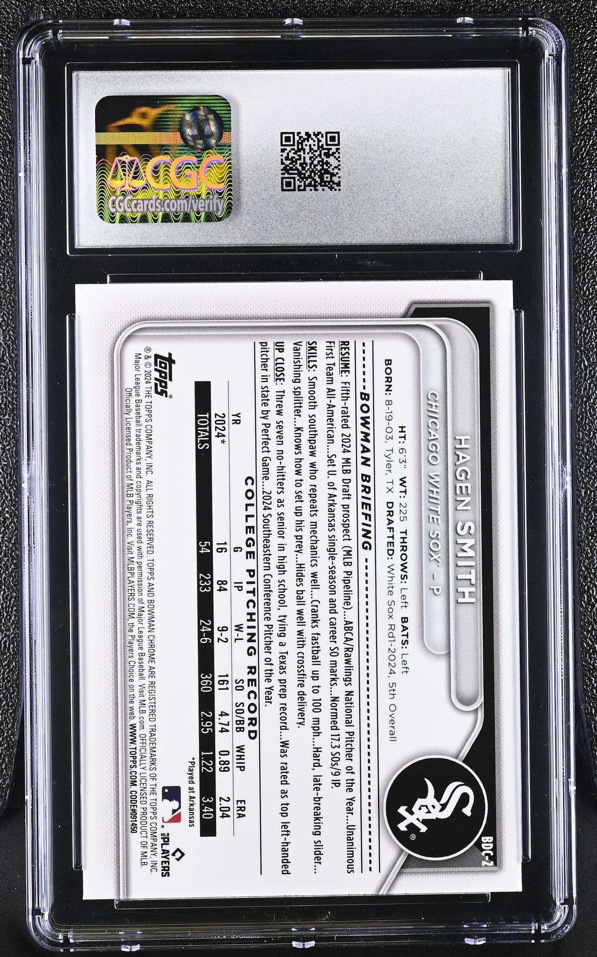 2024 Bowman Draft Chrome #BDC-2 Hagen Smith CGC 10