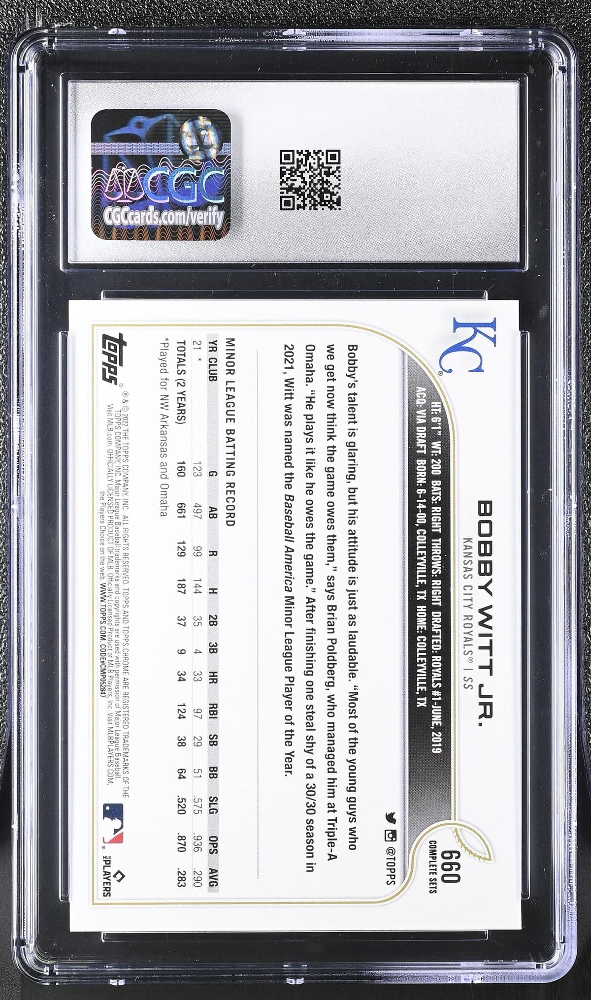 2022 Topps #660 Bobby Witt Jr. Complete Sets CGC 9