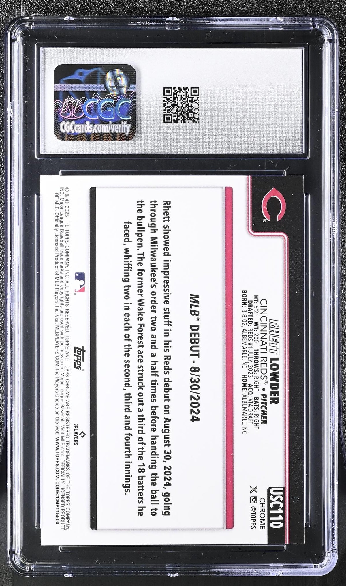 2025 Topps Chrome #USC110 Rhett Lowder RayWave Refractor CGC 10