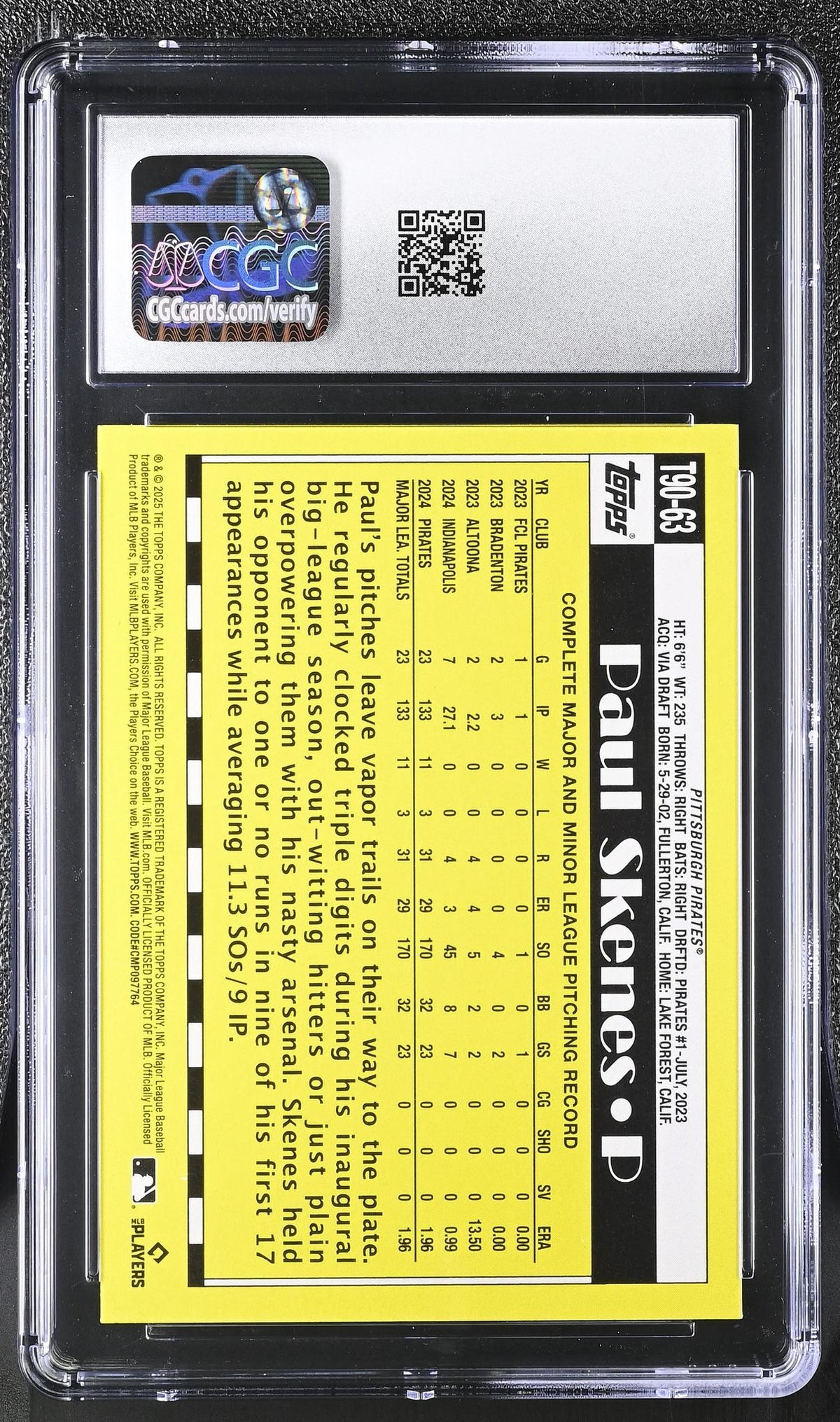 2025 90 Topps #T90-63 Paul Skenes 35th Anniversary CGC 10