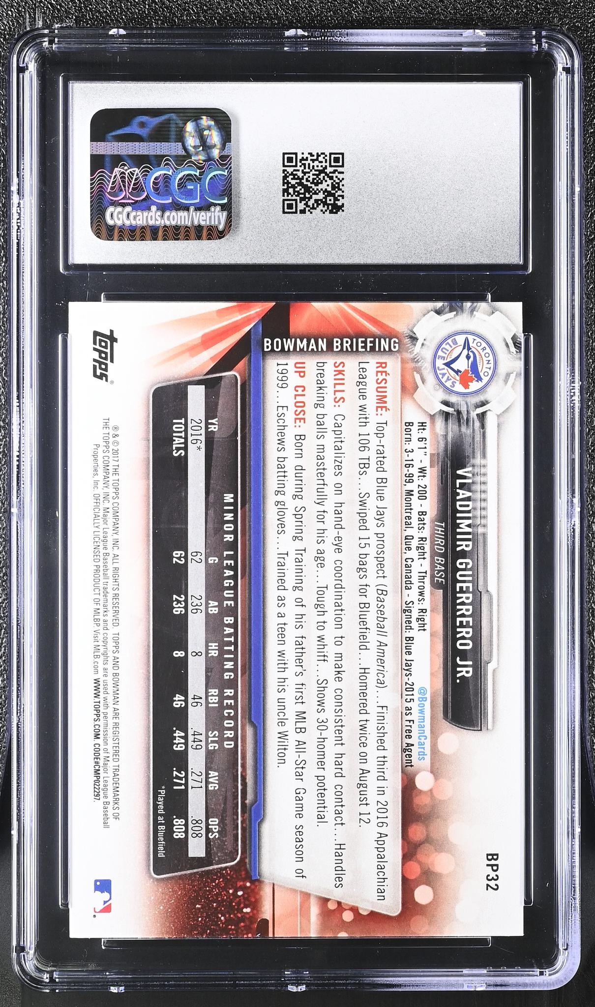 2017 Bowman #BP32 Vladimir Guerrero Jr. CGC 10