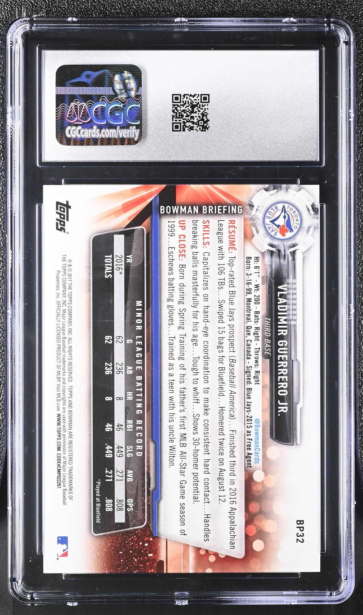 2017 Bowman #BP32 Vladimir Guerrero Jr. Prospects CGC 10