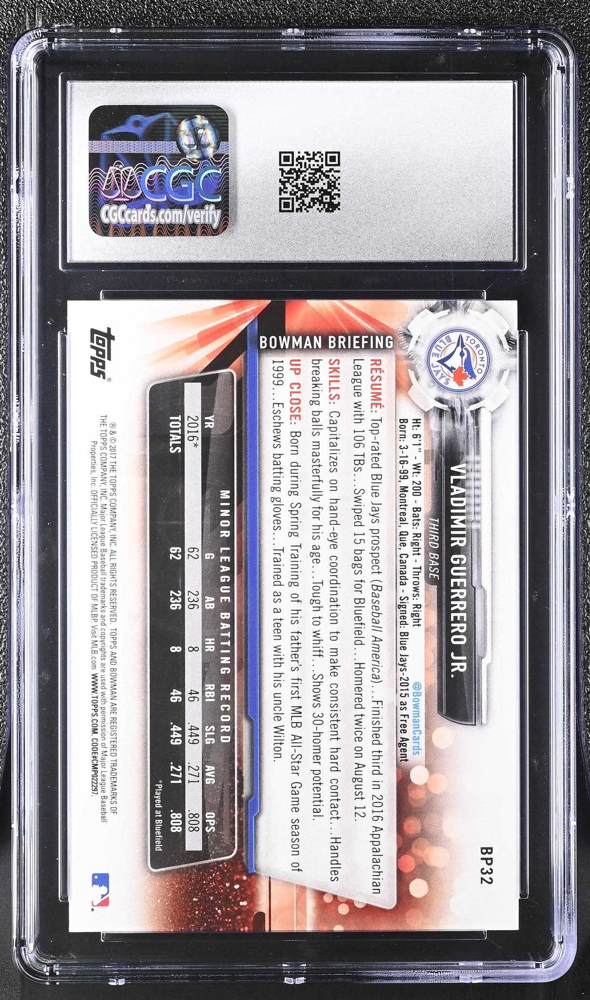 2017 Bowman #BP32 Vladimir Guerrero Jr. Prospects CGC 10