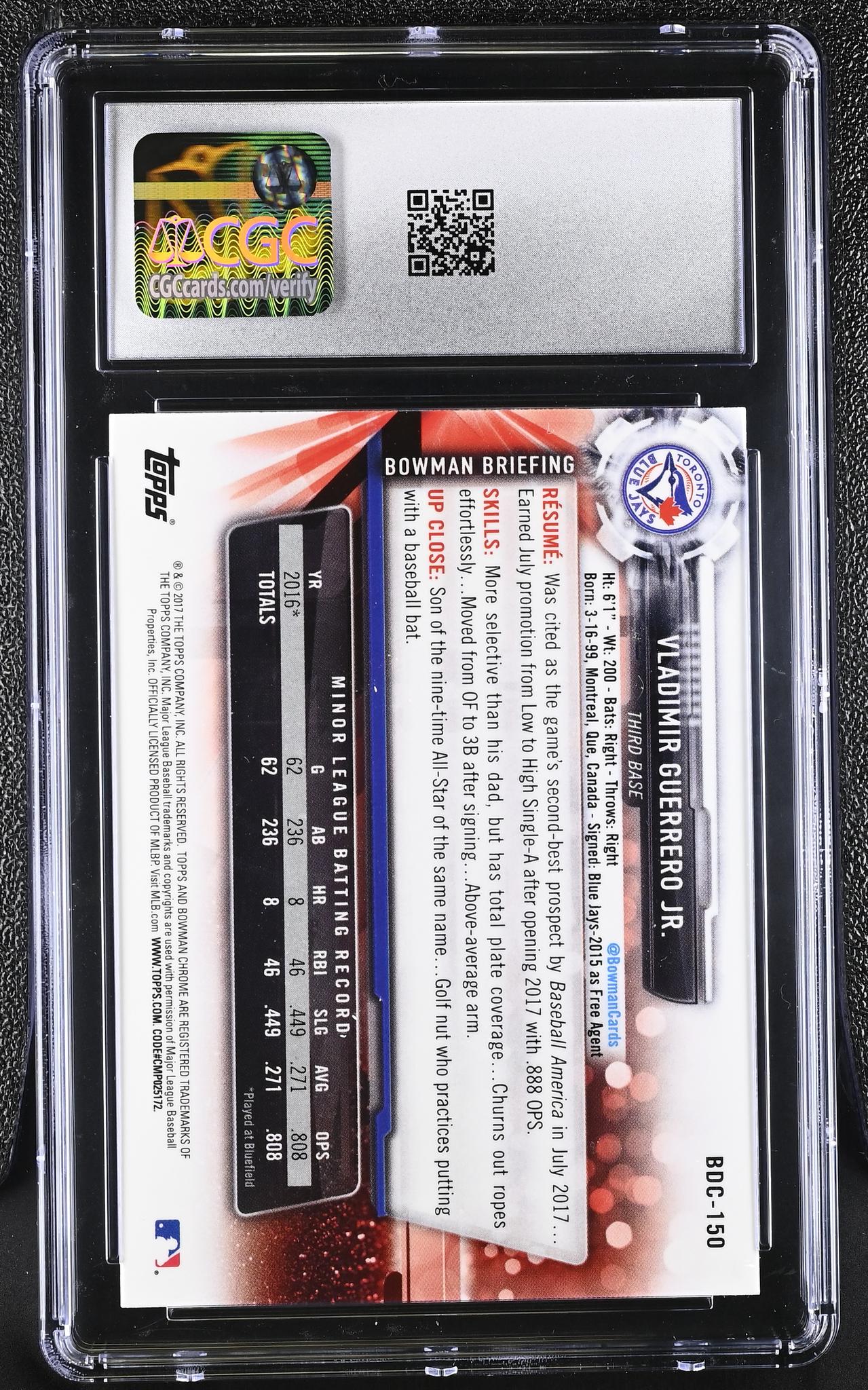 2017 Bowman Chrome #BDC-150 Vladimir Guerrero Jr. CGC 10