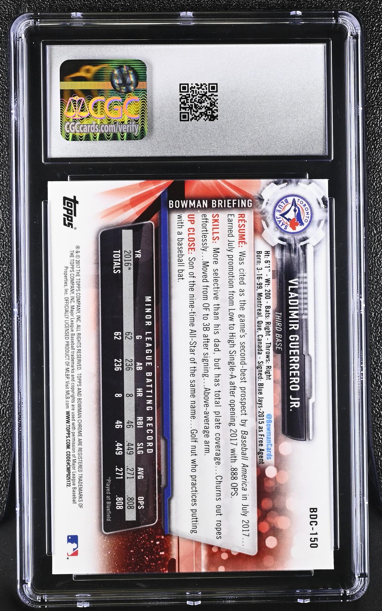 2017 Bowman #BDC-150 Vladimir Guerrero Jr. Bowman Chrome CGC 10