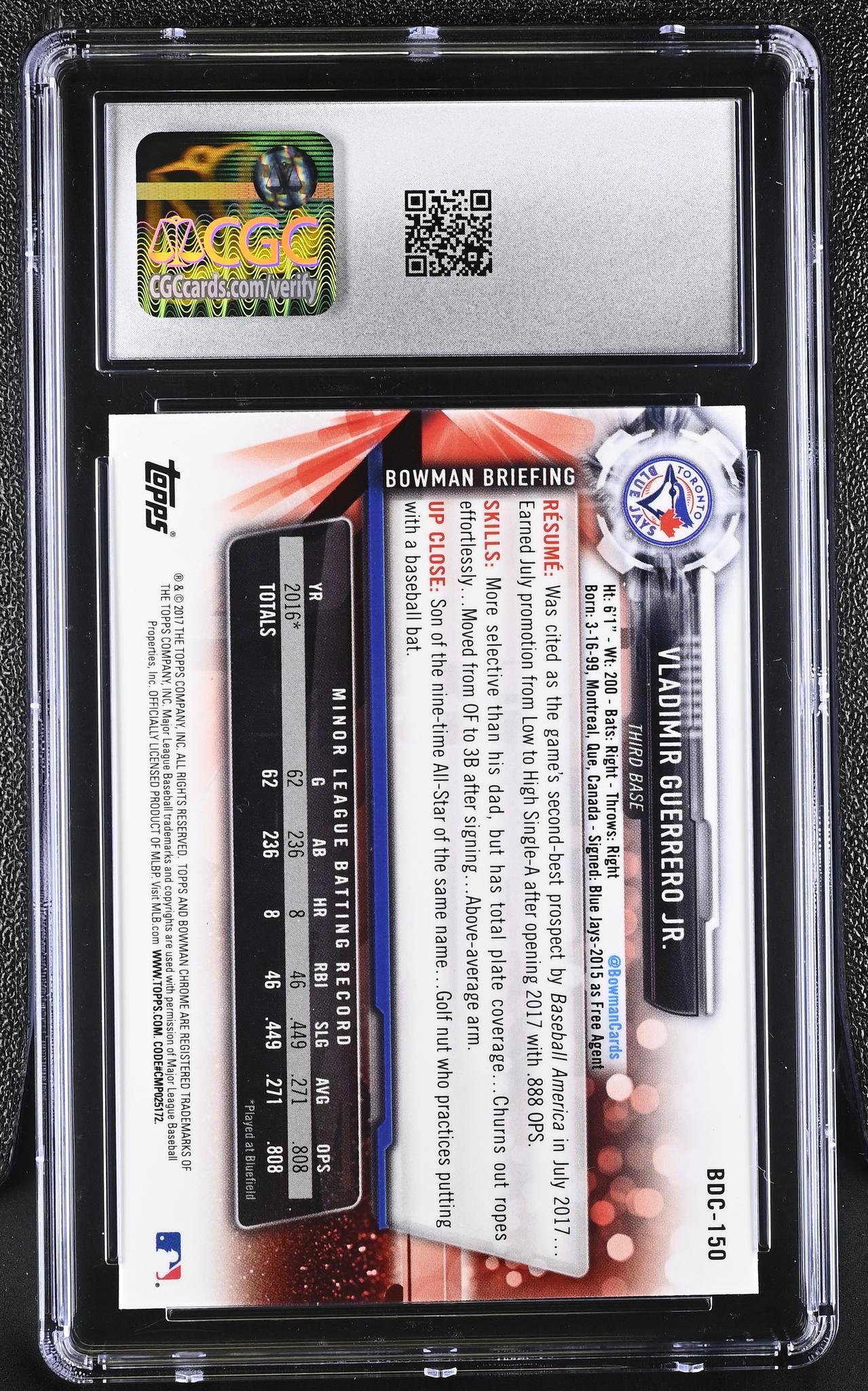 2017 Bowman Chrome #BDC-150 Vladimir Guerrero Jr. CGC 10