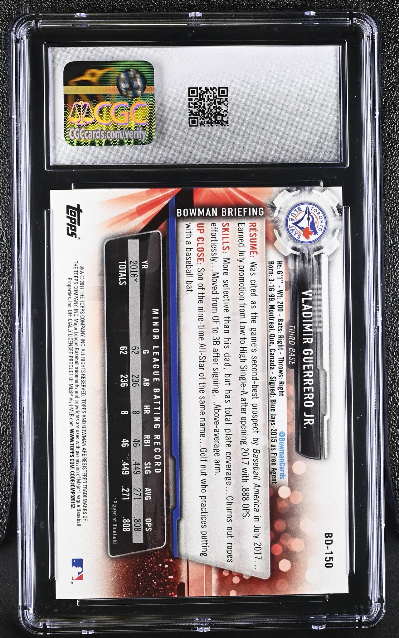 2017 Bowman #BD-150 Vladimir Guerrero Jr. Bowman Draft CGC 10
