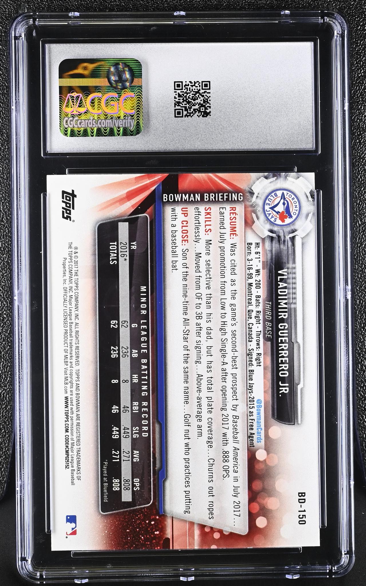 2017 Bowman Draft #BD-150 Vladimir Guerrero Jr. CGC 10