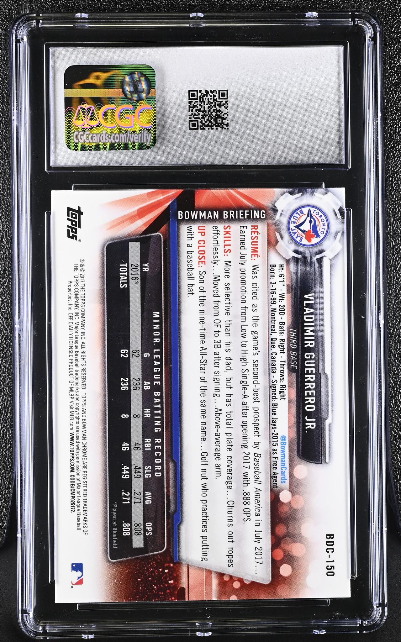 2017 Bowman Chrome #BDC-150 Vladimir Guerrero Jr. Bowman Draft CGC 10