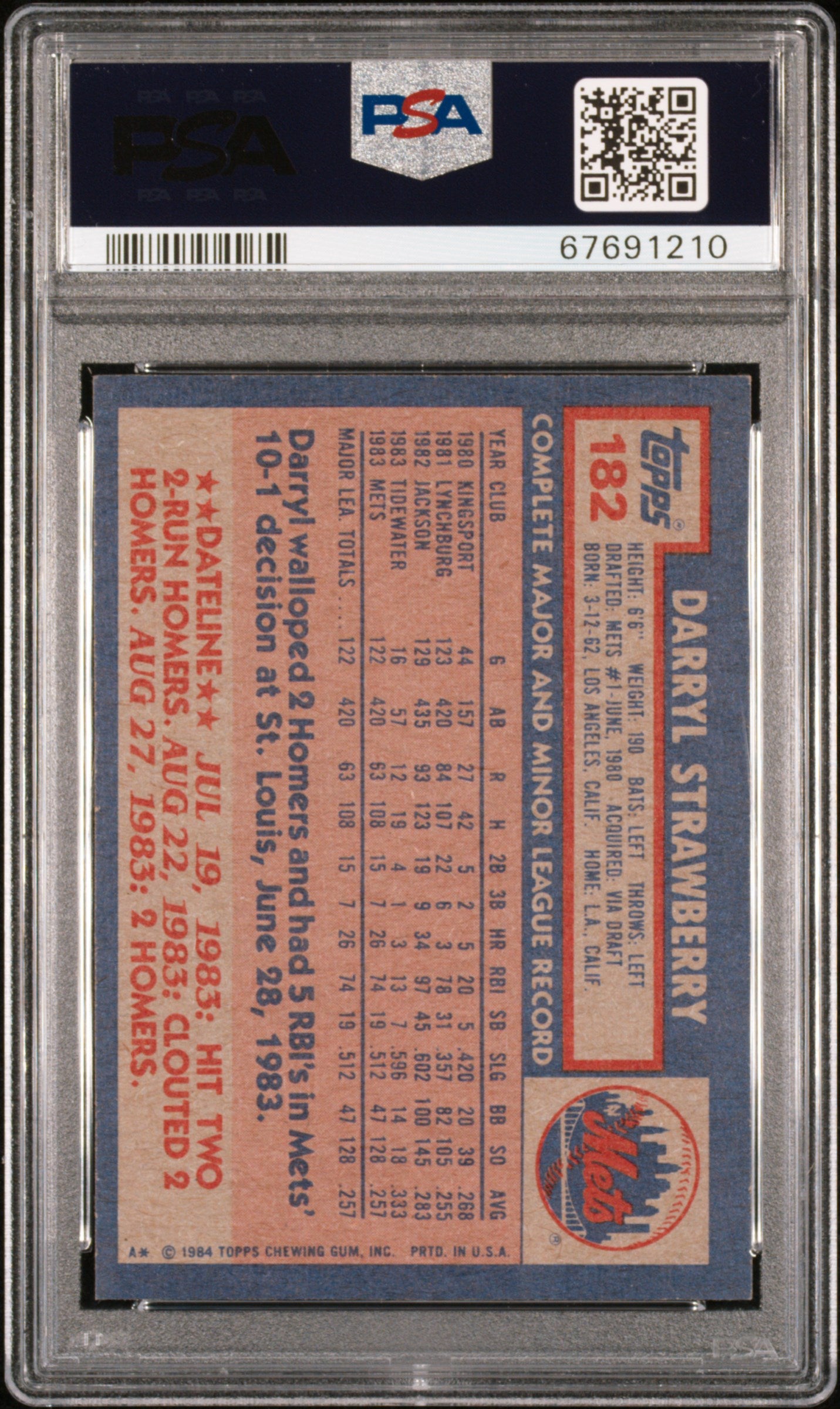 1984 Topps Darryl Strawberry #182 PSA 8